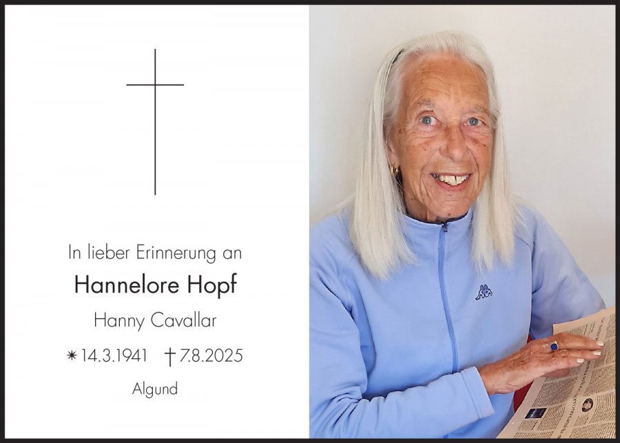 Sterbebild: Hannelore Hopf