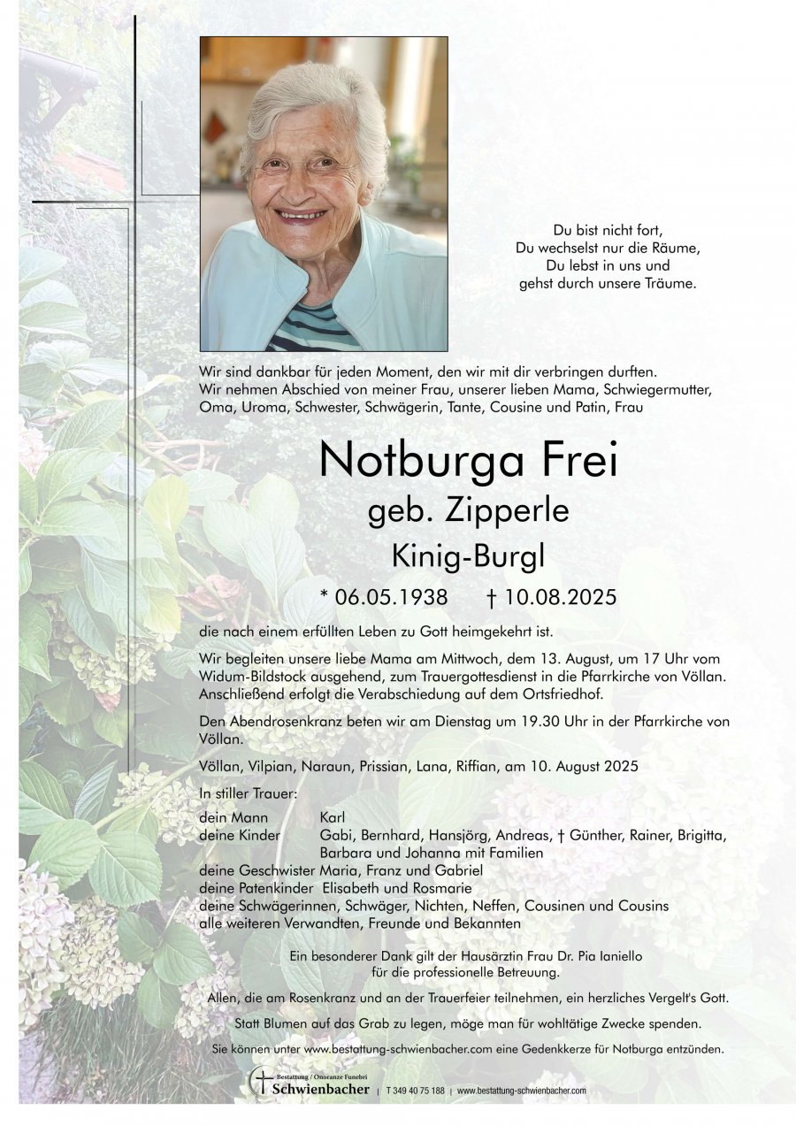 Parte: Notburga Frei geb. Zipperle