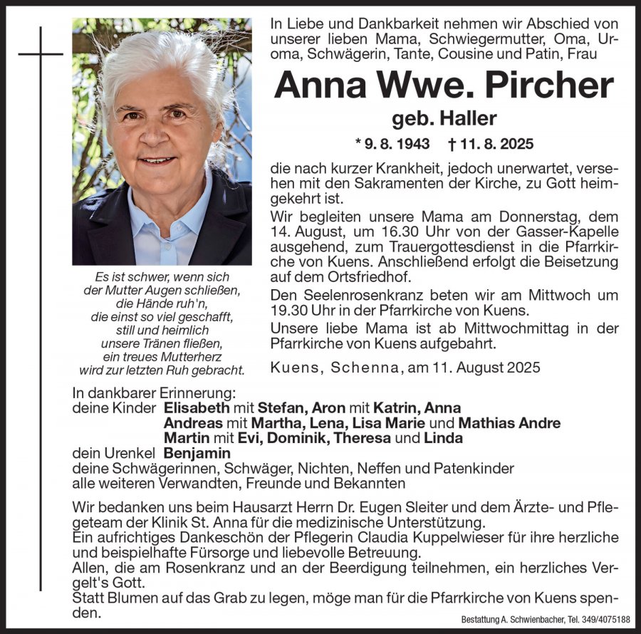Medien: Anna Wwe. Pircher geb. Haller