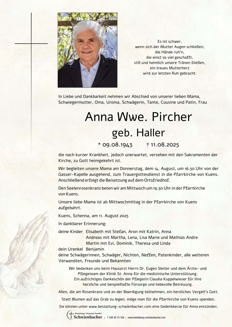 Parte: Anna Wwe. Pircher geb. Haller