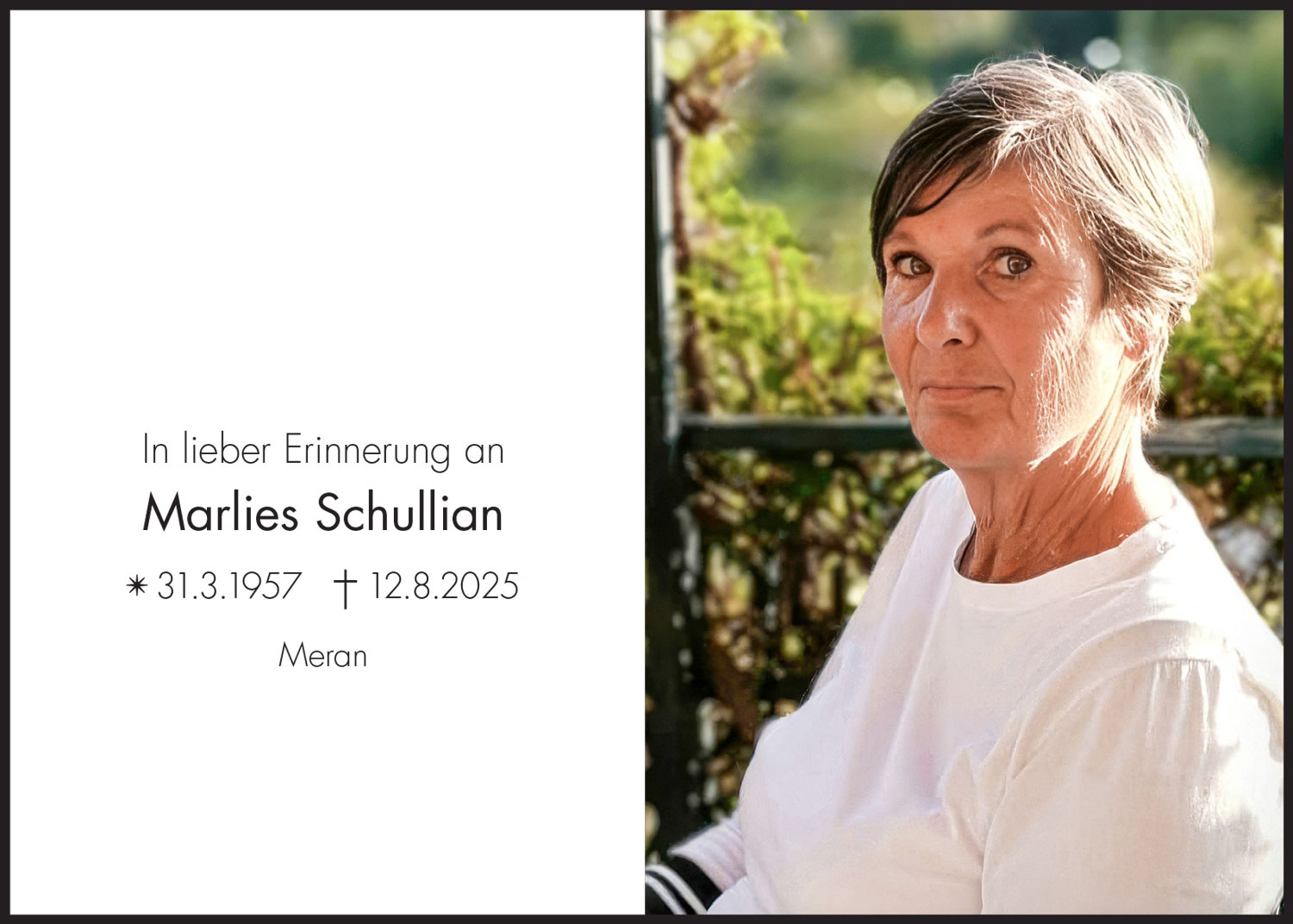 Sterbebild: Marlies Schullian