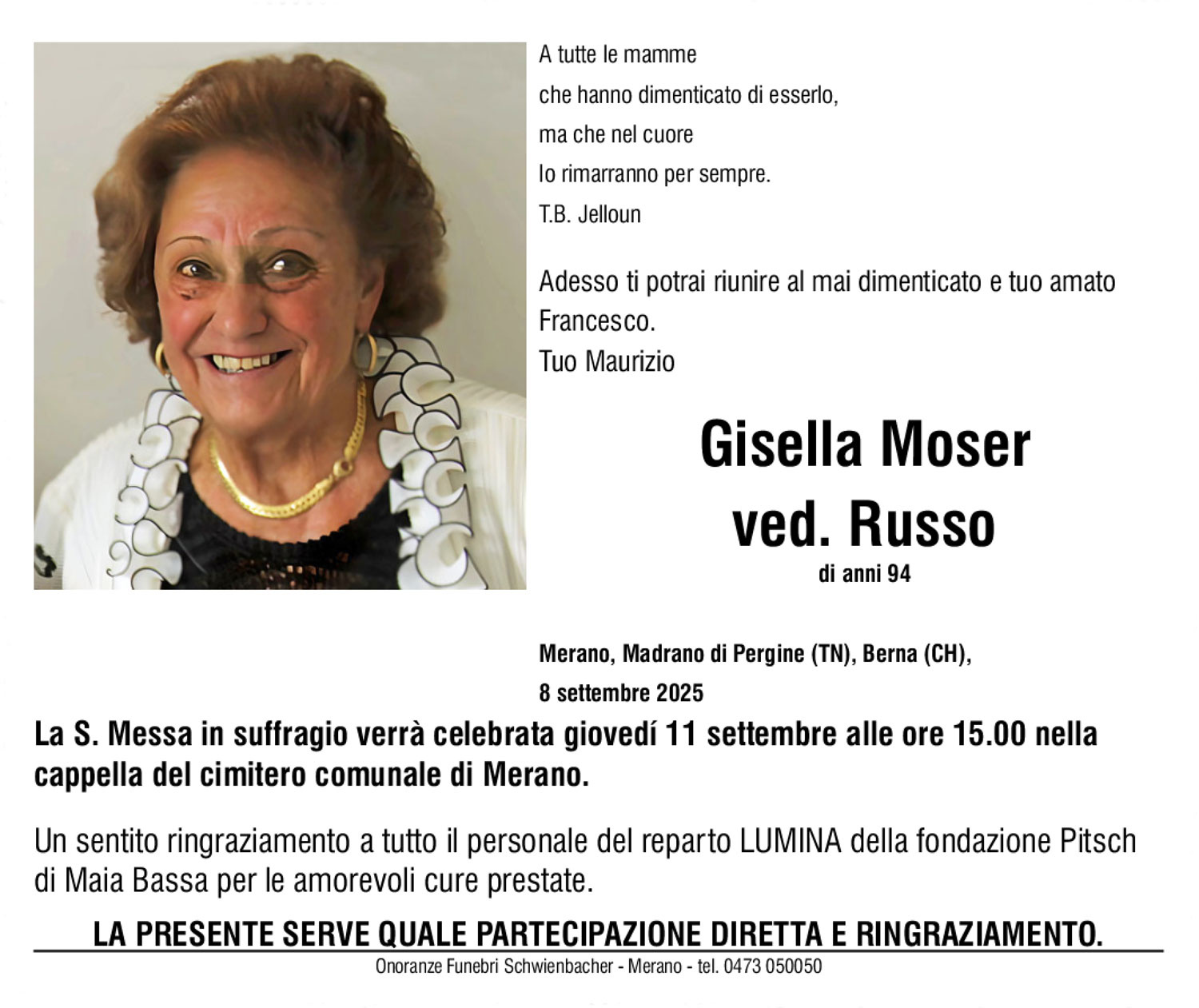 Medien: Gisella ved. Russo nata Moser