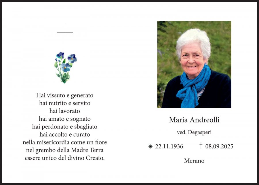 Sterbebild: Maria ved. Degasperi nata Andreolli