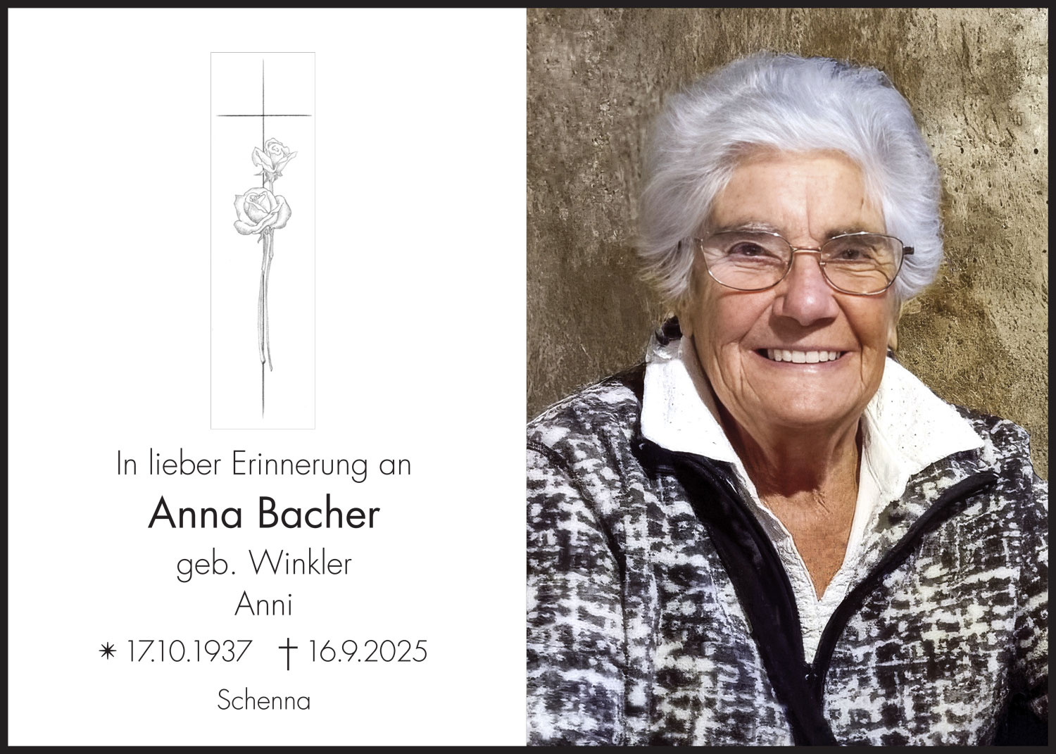 Sterbebild: Anna Bacher geb. Winkler