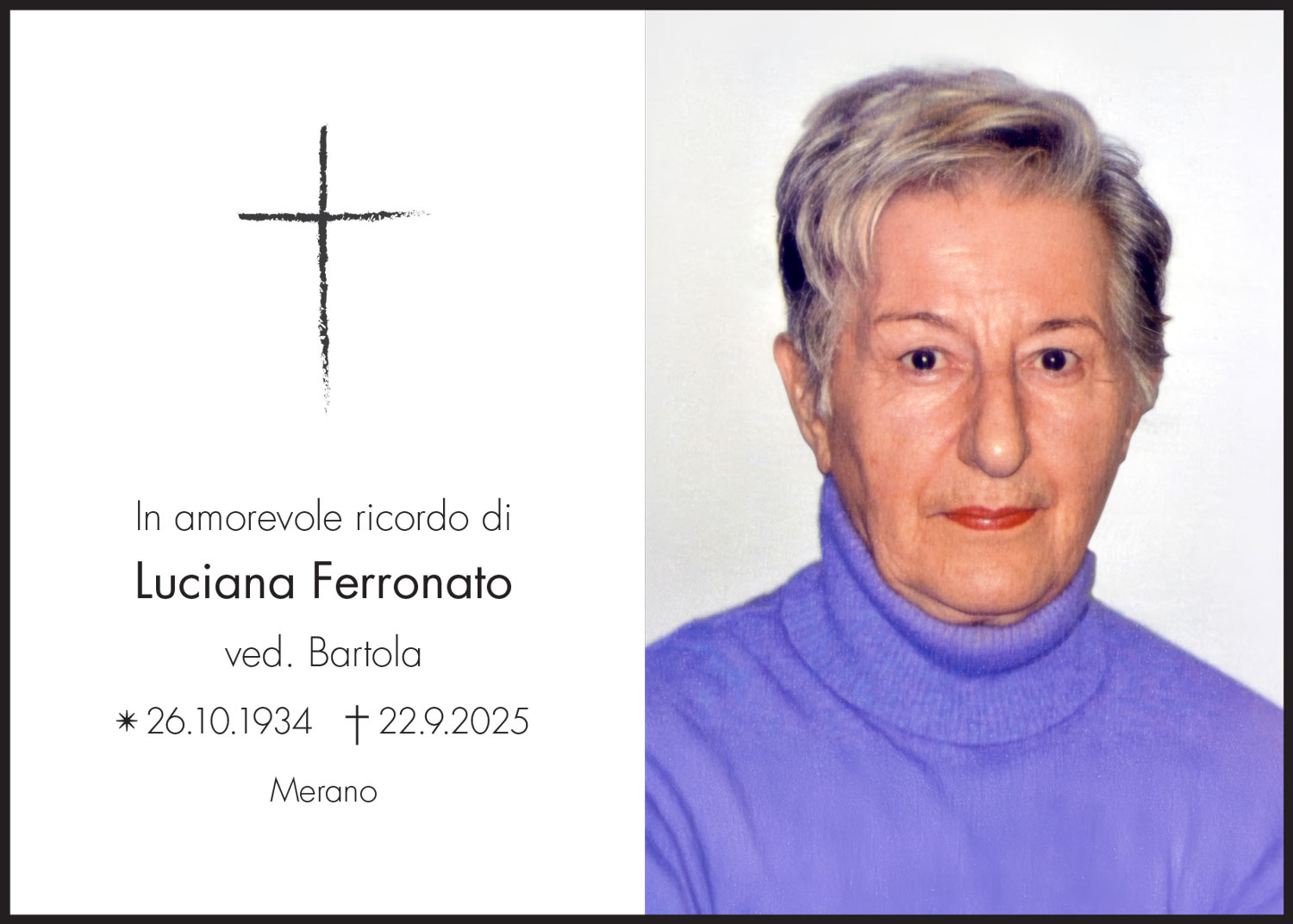 Sterbebild: Luciana Ferronato ved. Bartola