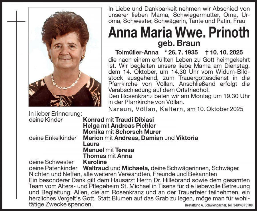Medien: Anna Maria Wwe. Prinoth geb. Braun