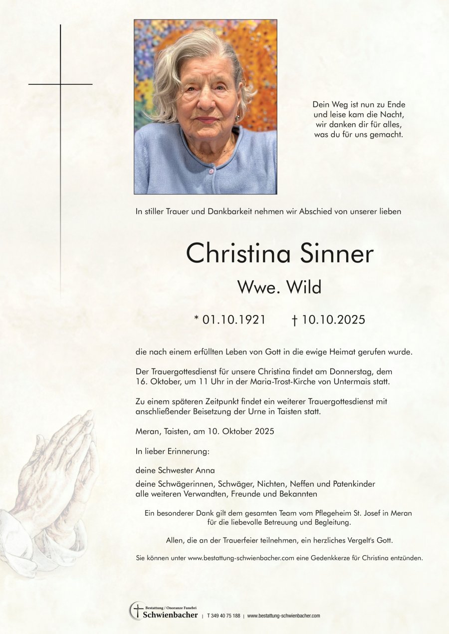 Parte: Christina Wwe. Wild geb. Sinner