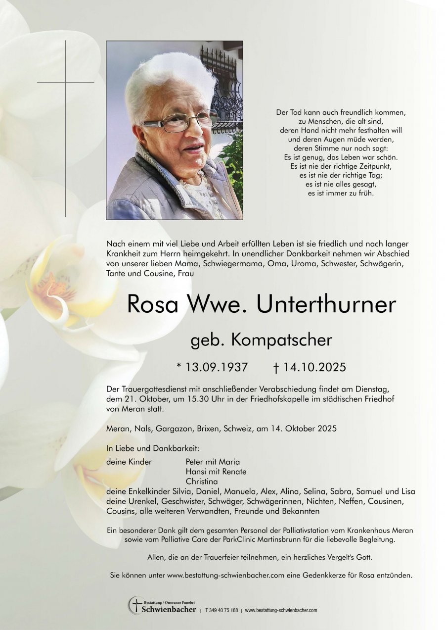 Parte: Rosa Wwe. Unterthurner geb. Kompatscher