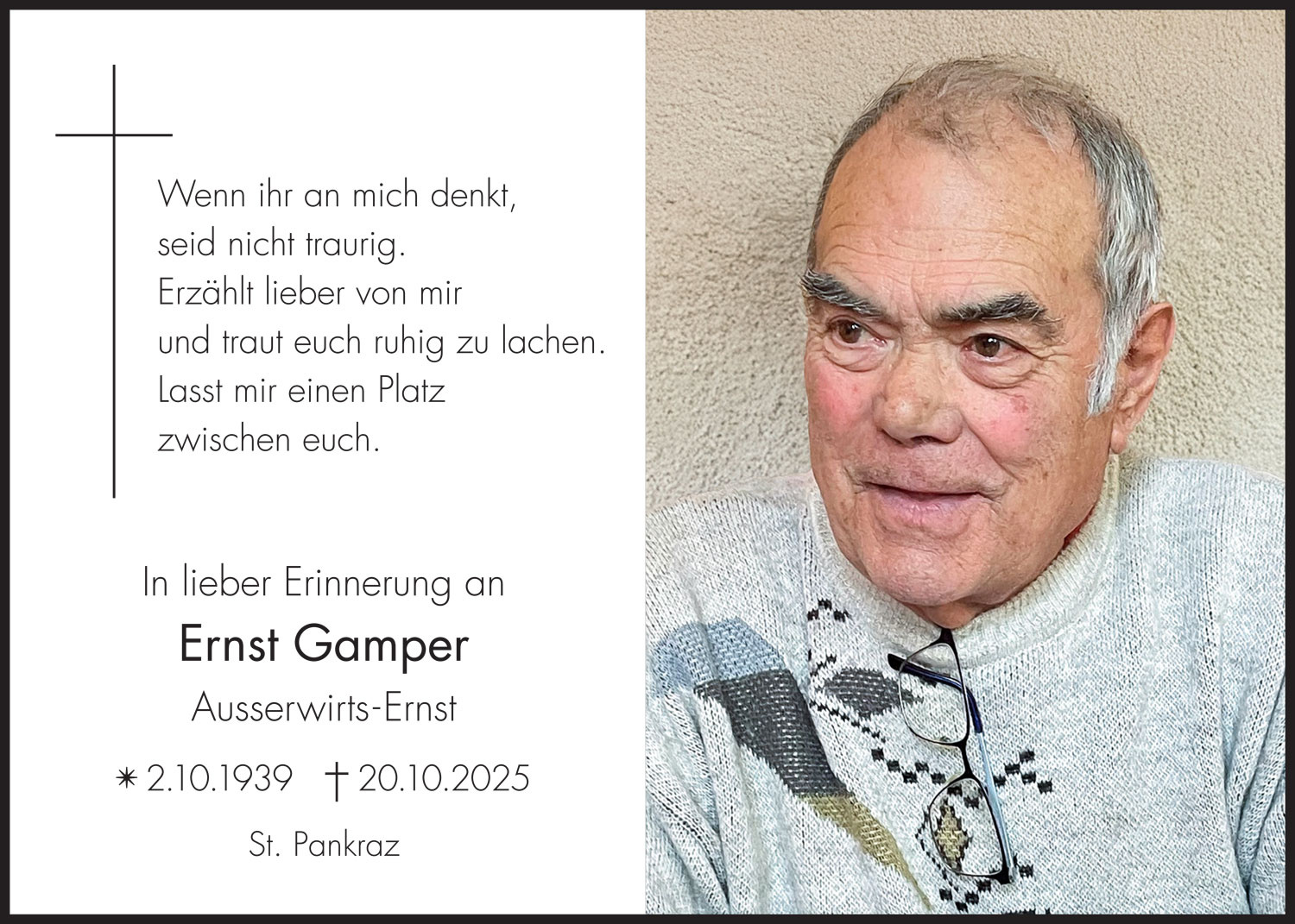 Sterbebild: Ernst Gamper