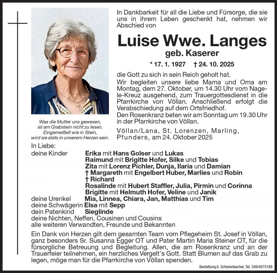 Medien: Luise Wwe. Langes geb. Kaserer