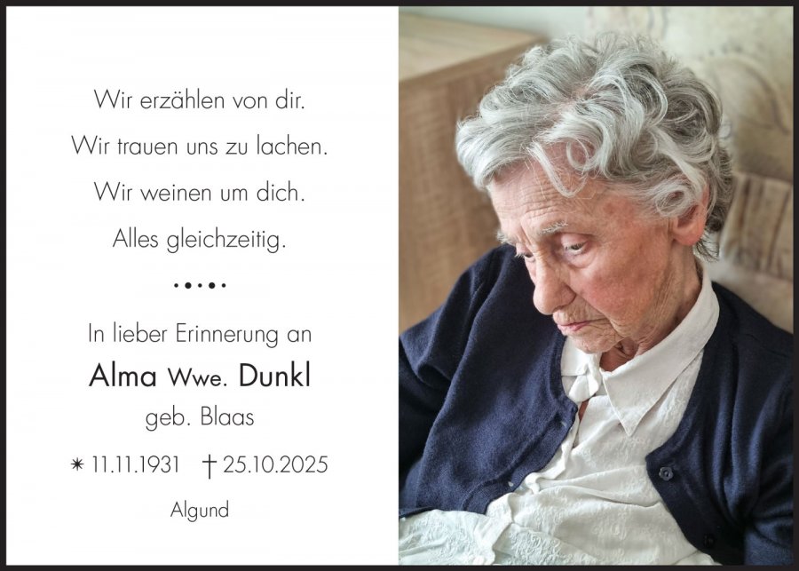 Sterbebild: Alma Wwe. Dunkl geb. Blaas