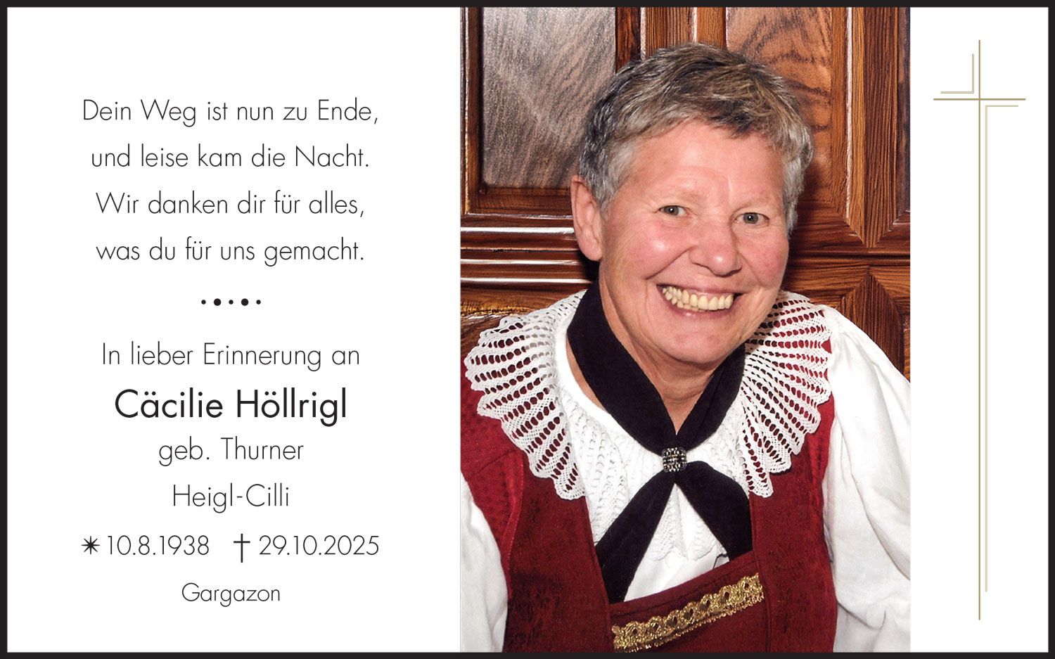 Sterbebild: Cäcilie Höllrigl geb. Thurner