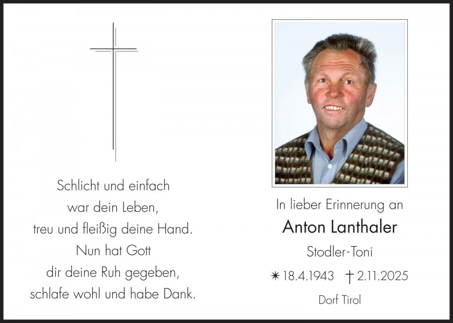 Sterbebild: Anton Lanthaler