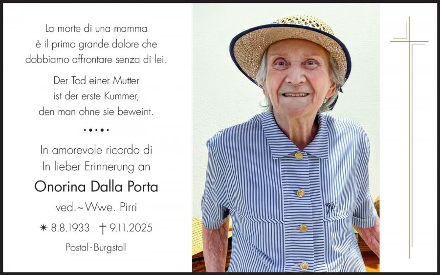 Sterbebild: Onorina Marta Wwe. Pirri geb. Dalla Porta