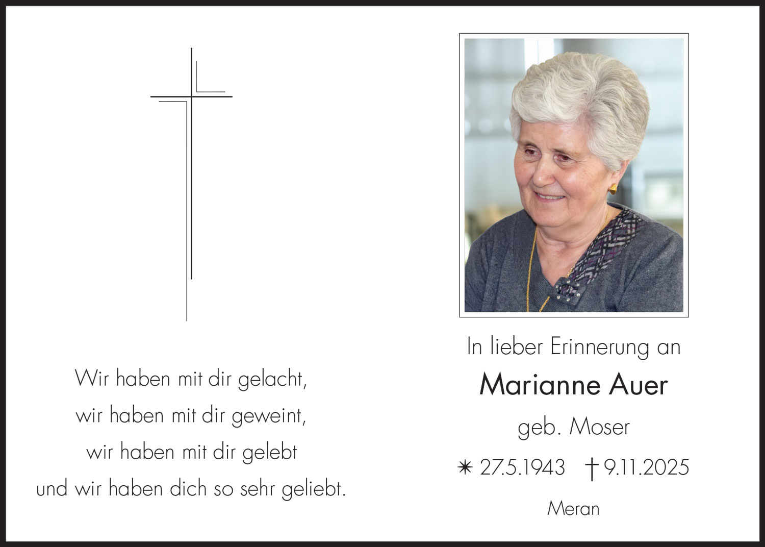 Sterbebild: Marianne Auer geb. Moser