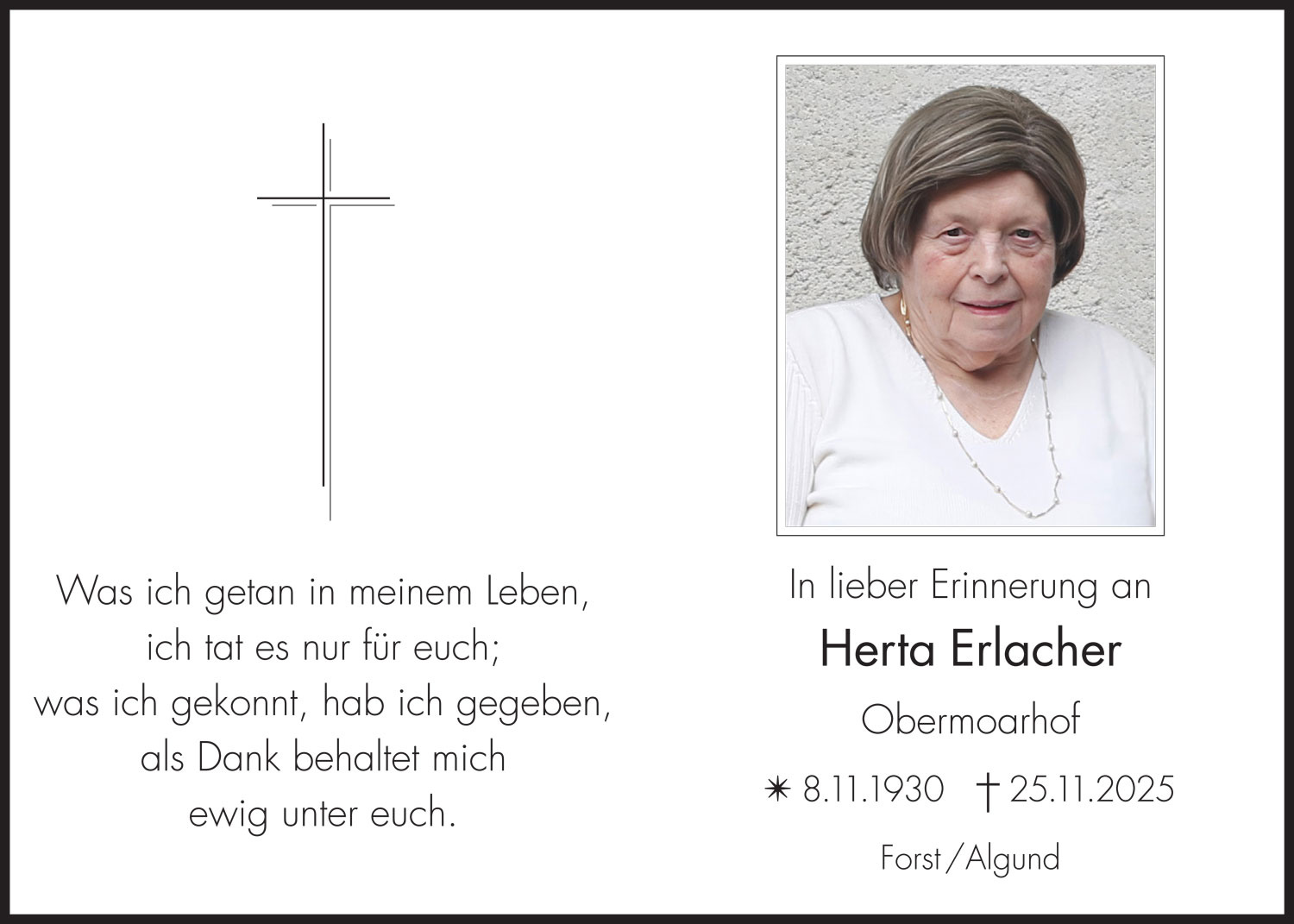 Sterbebild: Herta Erlacher