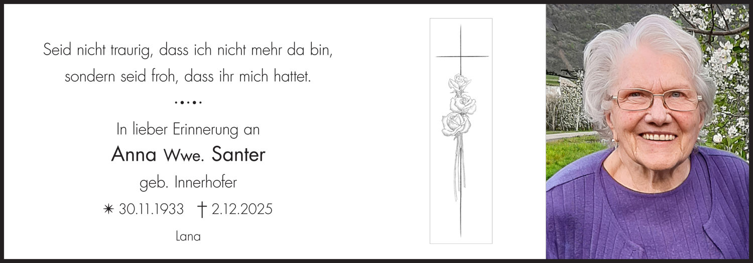 Sterbebild: Anna Wwe. Santer geb. Innerhofer