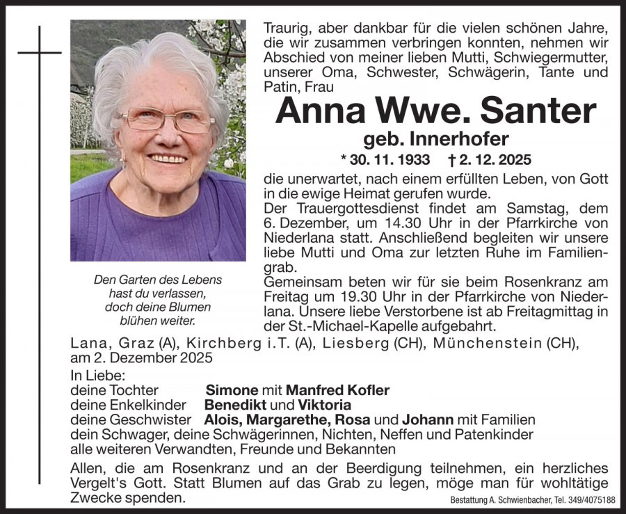 Medien: Anna Wwe. Santer geb. Innerhofer