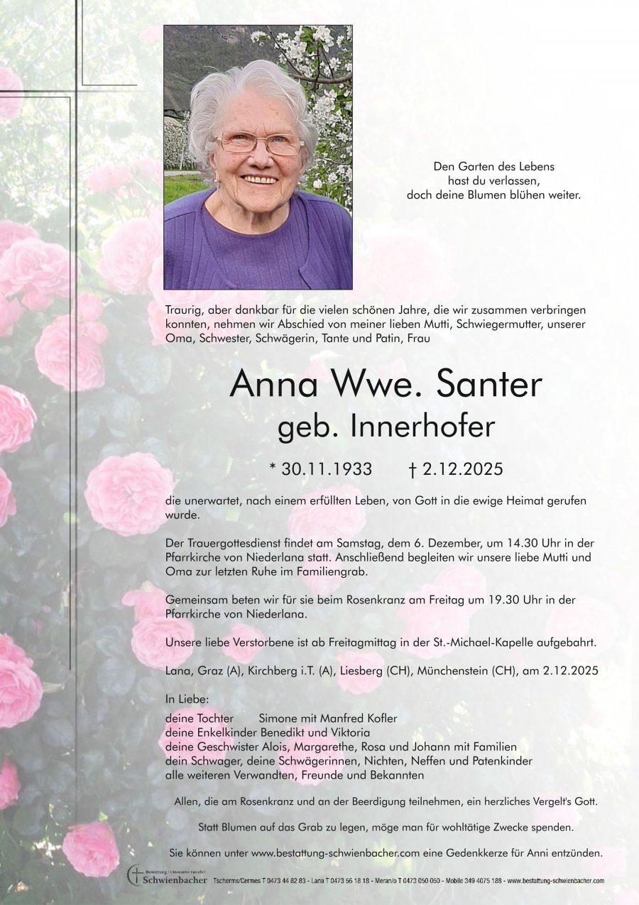Parte: Anna Wwe. Santer geb. Innerhofer