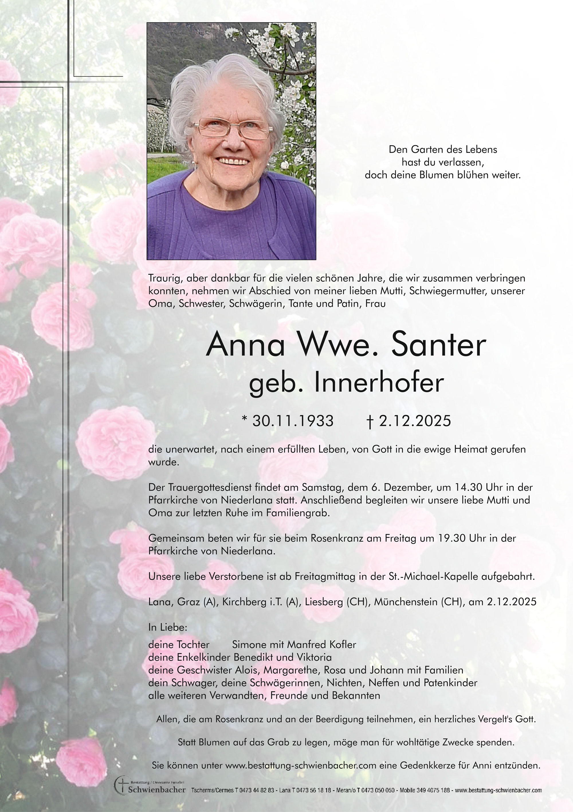 Parte: Anna Wwe. Santer geb. Innerhofer 