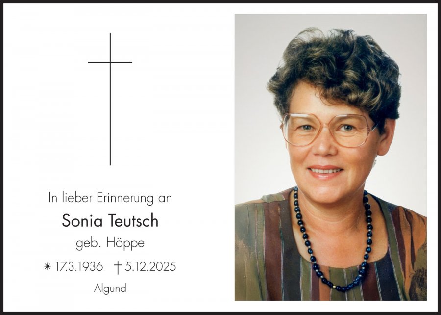 Sterbebild: Sonia Teutsch geb. Höppe