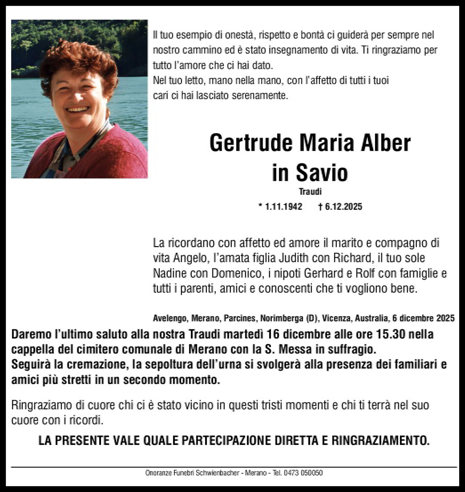 Medien: Gertrude Maria Alber verh. Savio