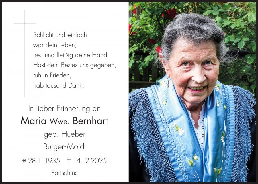 Sterbebild: Maria Wwe. Bernhart geb. Hueber