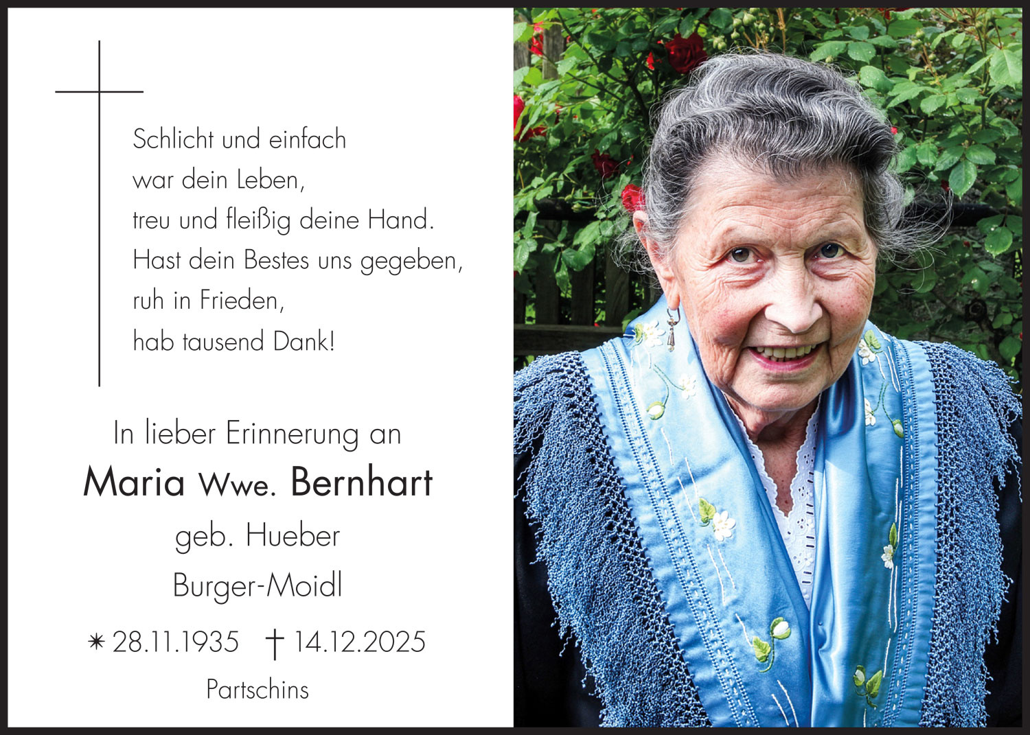 Sterbebild: Maria Wwe. Bernhart geb. Hueber