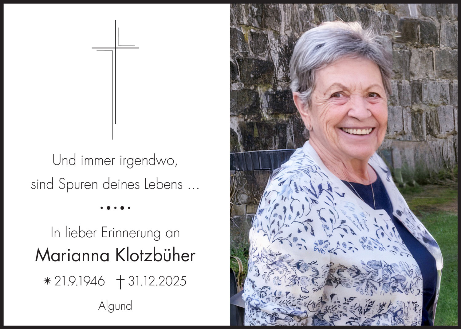 Sterbebild: Marianna Klotzbüher