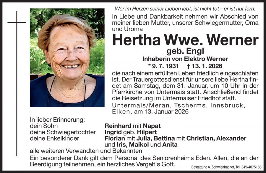 Medien: Hertha Wwe. Werner geb. Engl