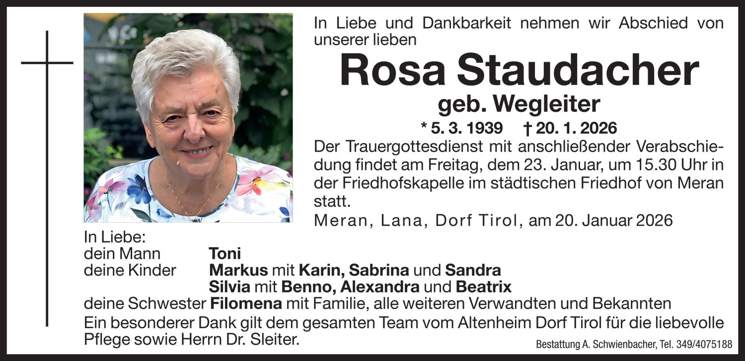 Medien: Rosa Staudacher geb. Wegleiter