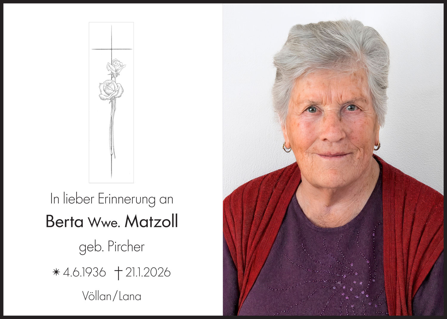 Sterbebild: Berta Wwe. Matzoll geb. Pircher