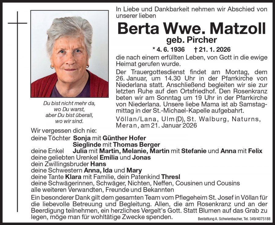 Medien: Berta Wwe. Matzoll geb. Pircher