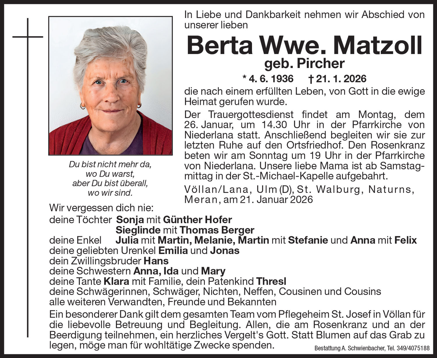 Medien: Berta Wwe. Matzoll geb. Pircher
