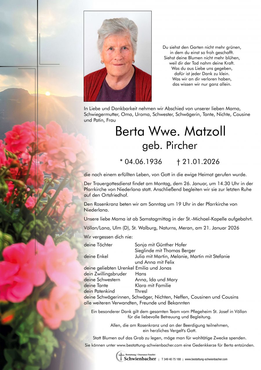 Parte: Berta Wwe. Matzoll geb. Pircher