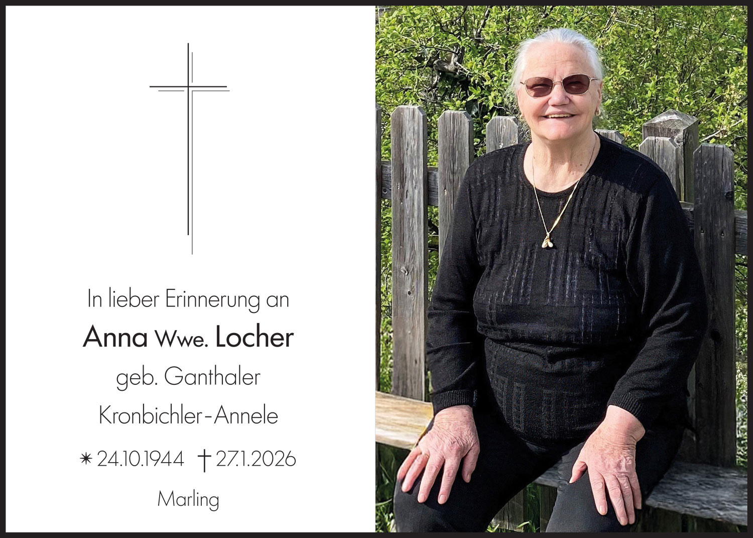 Sterbebild: Anna Wwe. Locher geb. Ganthaler