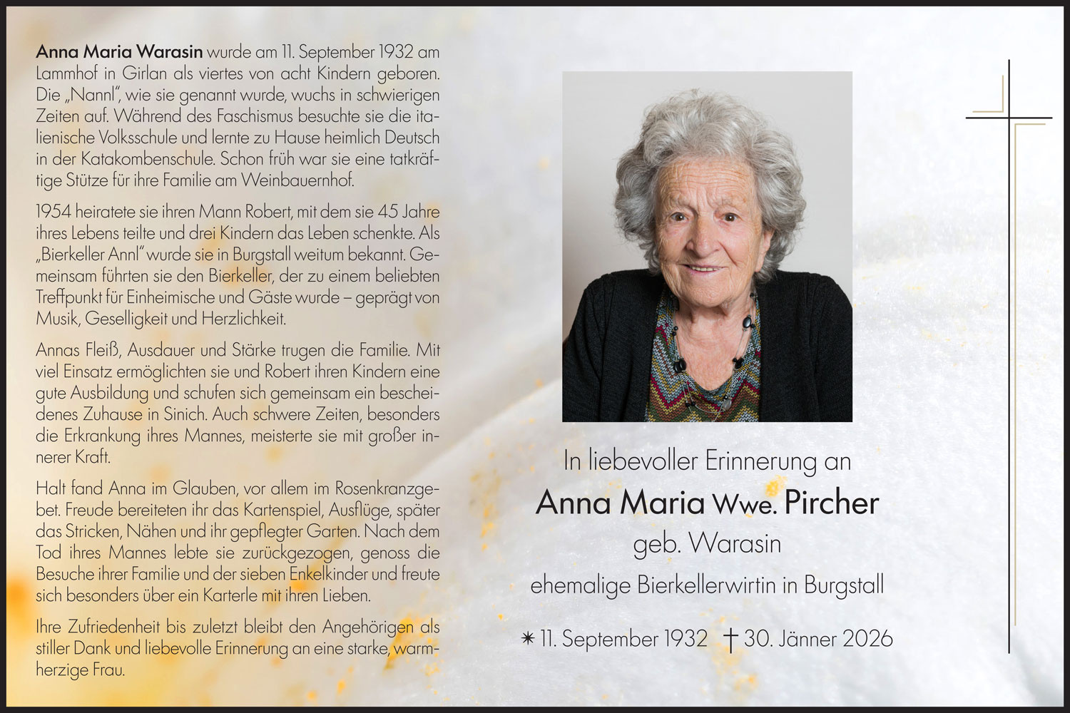 Sterbebild: Anna Maria Wwe. Pircher geb. Warasin