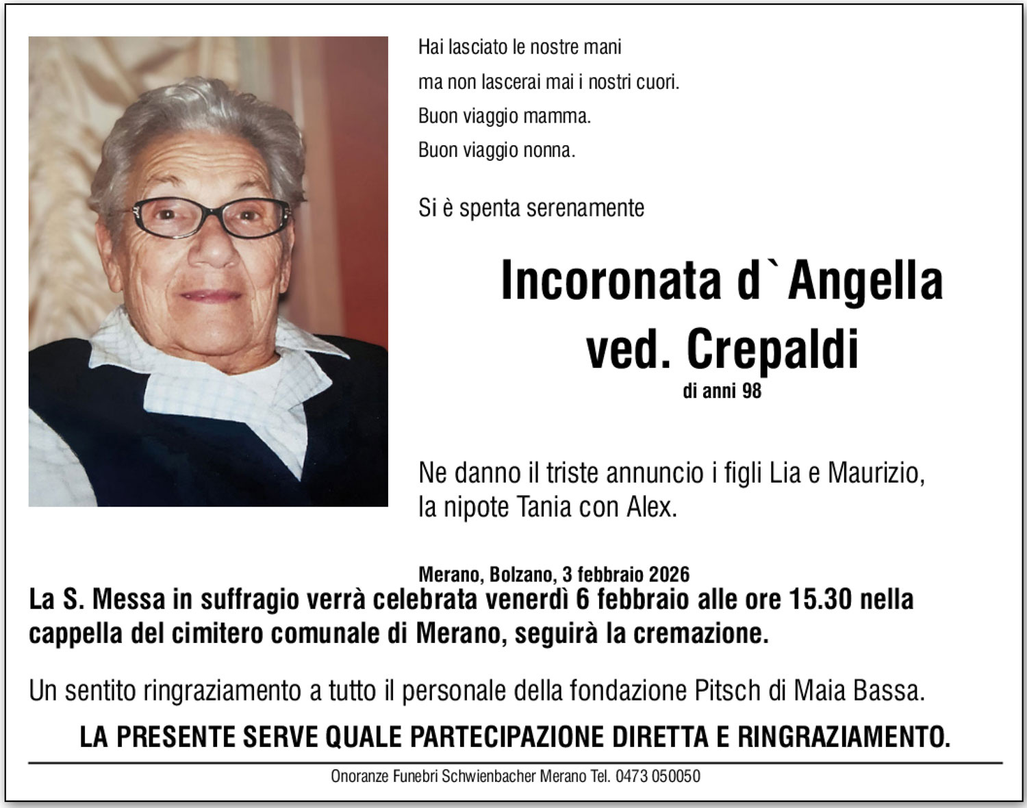 Medien: Incoronata ved. Crepaldi d'Angella