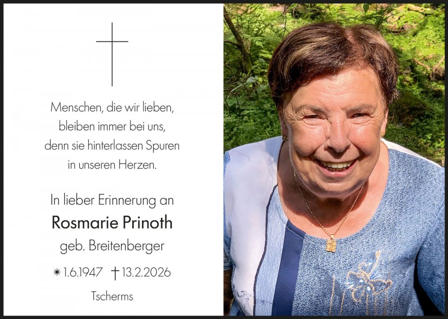 Sterbebild: Rosmarie Prinoth geb. Breitenberger
