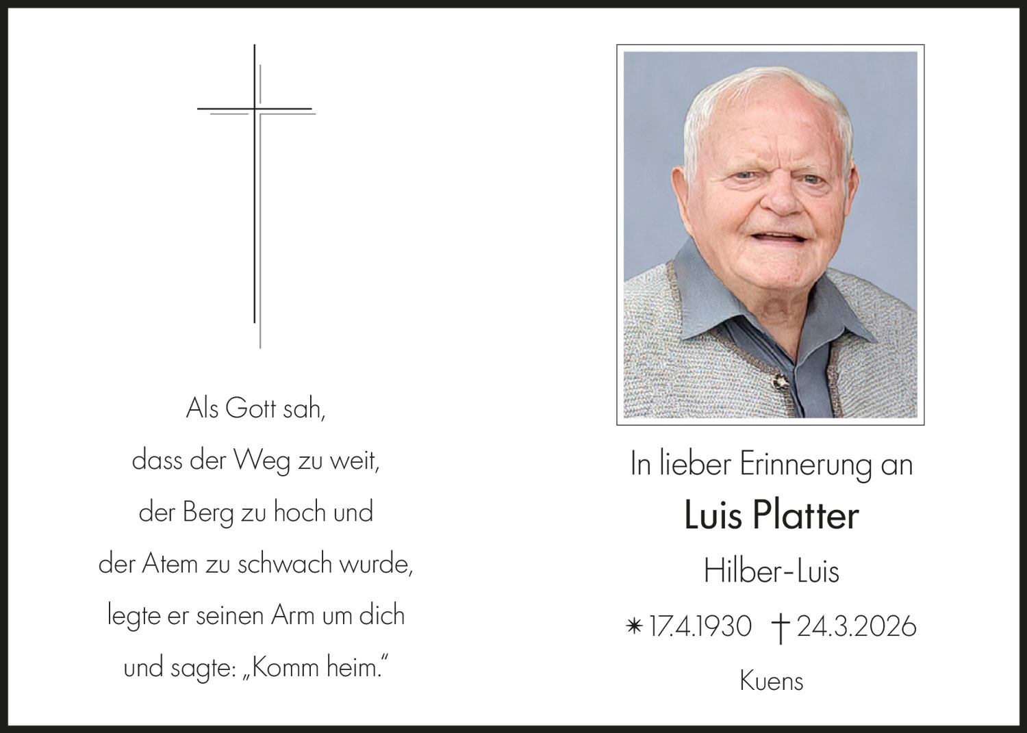 Sterbebild: Luis Platter