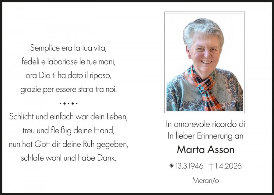 Sterbebild: Marta Asson