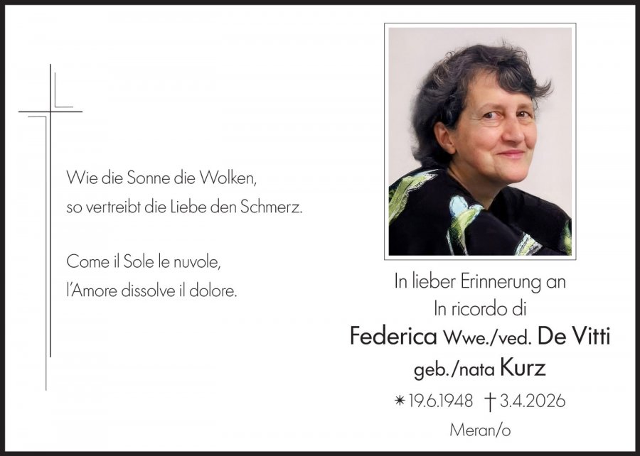 Sterbebild: Federica ved. De Vitti nata Kurz