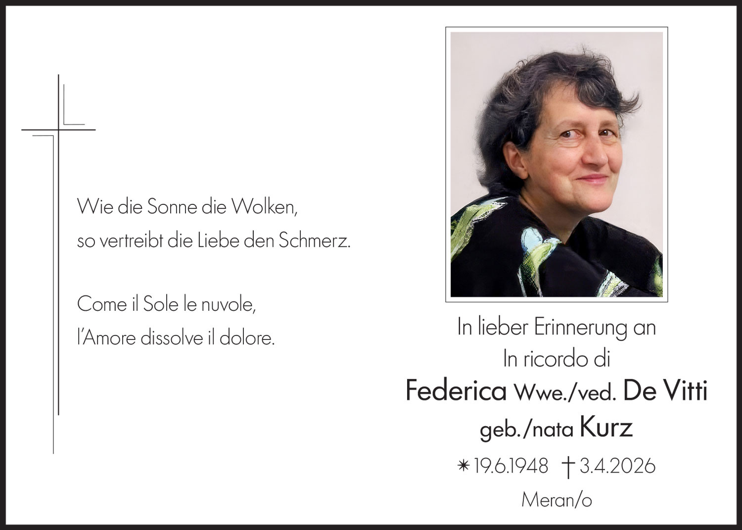 Sterbebild: Federica ved. De Vitti nata Kurz