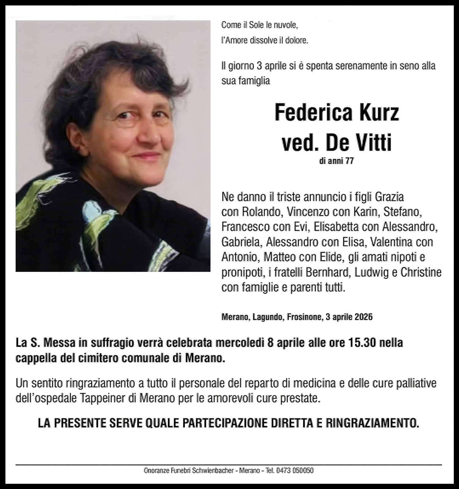 Medien: Federica ved. De Vitti nata Kurz