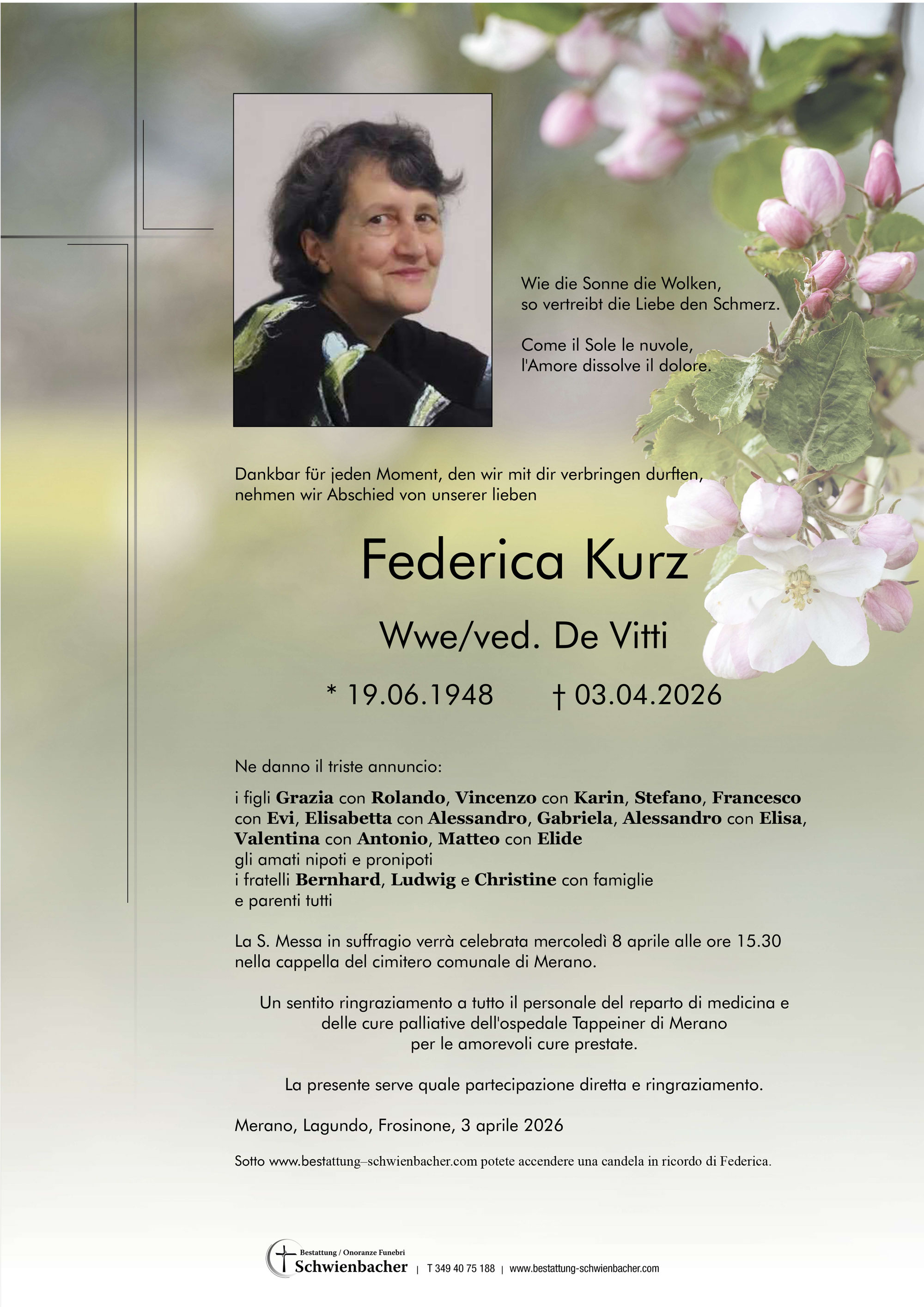 Parte: Federica ved. De Vitti nata Kurz 