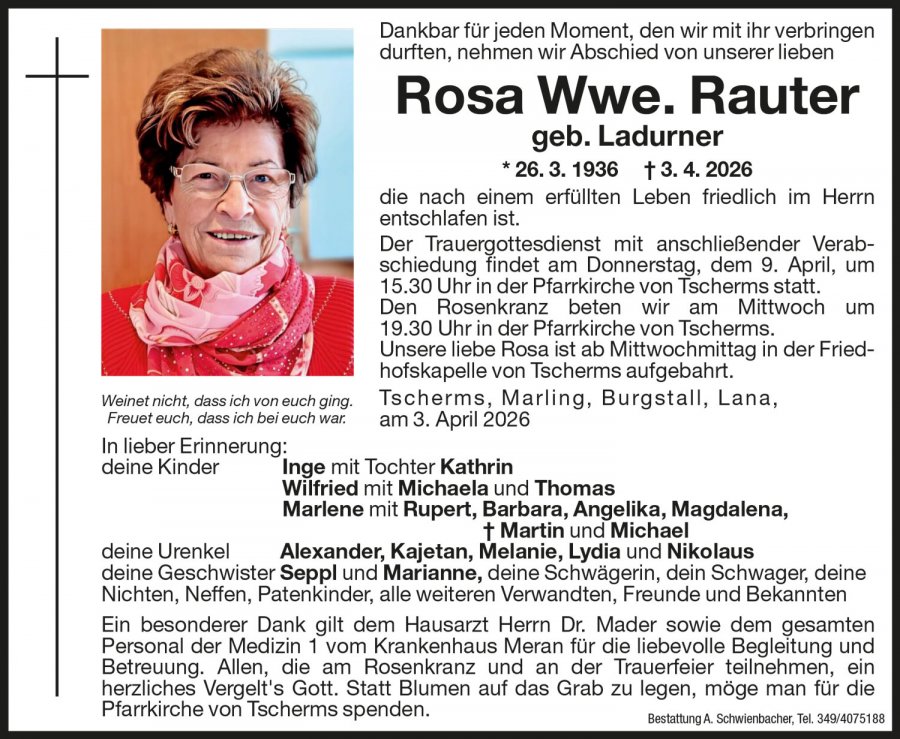 Medien: Rosa Wwe. Rauter geb. Ladurner