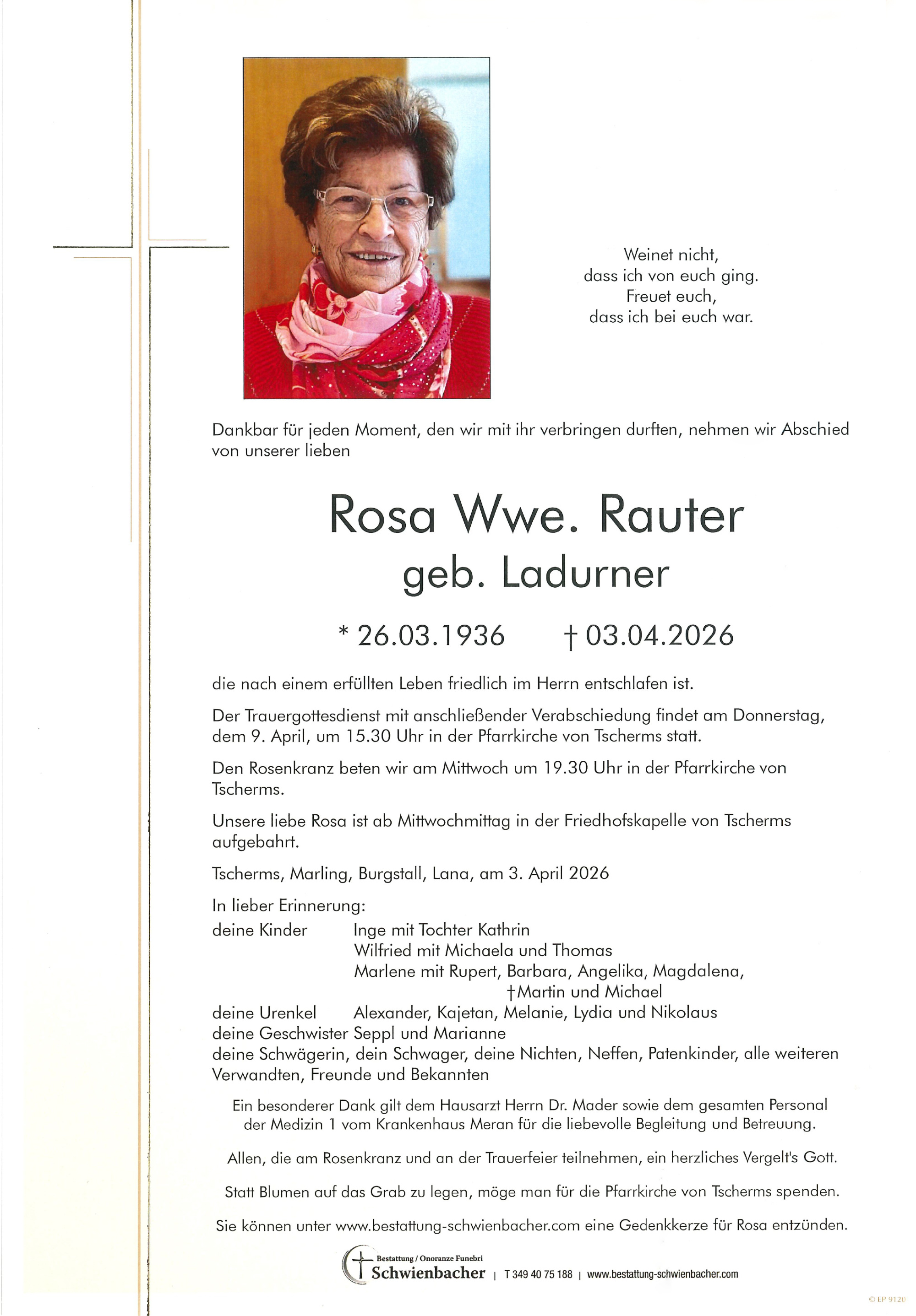 Parte: Rosa Wwe. Rauter geb. Ladurner 