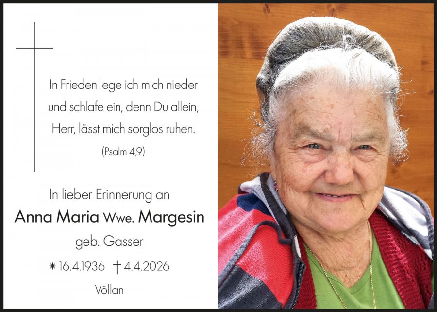 Sterbebild: Anna Maria Wwe. Margesin geb. Gasser