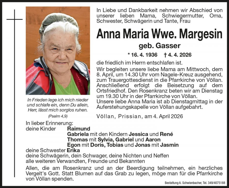 Medien: Anna Maria Wwe. Margesin geb. Gasser