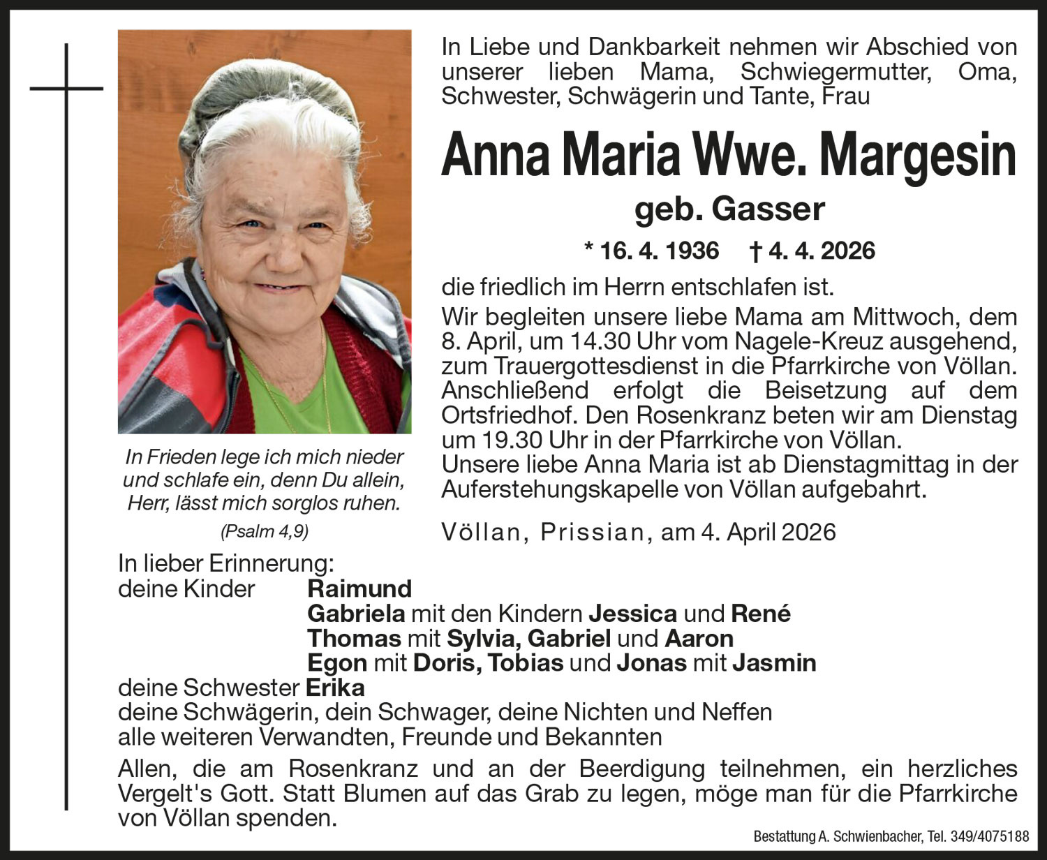 Medien: Anna Maria Wwe. Margesin geb. Gasser